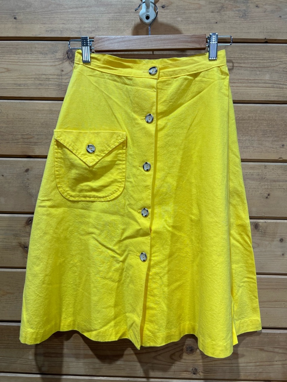 Vintage 1990’s JCPenney Yellow A-Line Skirt Button Front Pocket XS